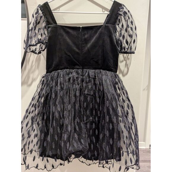 Disturbia Embroidered Tulle Puff Mini Dress Sz 6 Black Velvet Lace Romantic Goth - Picture 11 of 11